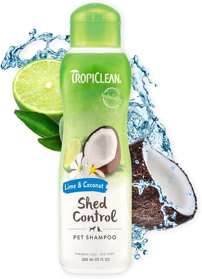 TropiClean Lime & Coconut Champú para perros Deshedding para el control de la muda | Derivado de ingredientes naturales |Amigable con los gatos | Hecho en los EE. UU. | 355 ml