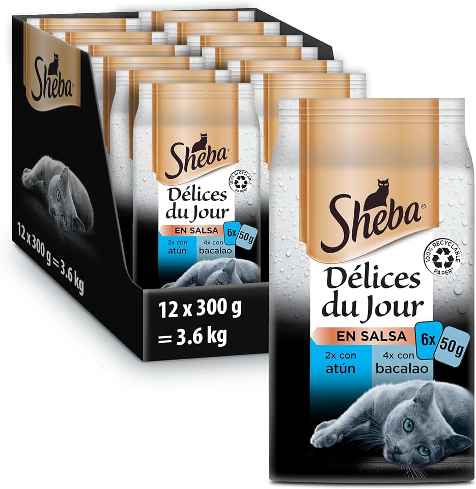 Sheba Délices du Jour Comida húmeda para Gatos, Sabor Pescado, Multipack (Pack de 12 x 6 bolsitas x 50g)